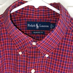 Ralph Lauren Men’s Button Down Shirt Classic Fit Red Blue Check Plaid, Holiday